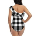 thumbnail image 6 of Yiaed White And Black Plaid Print Women One Piece Swimsuits Tummy Control One Shoulder Bathing Suits Pattern Ruffle Swimwear-Medium, 6 of 8