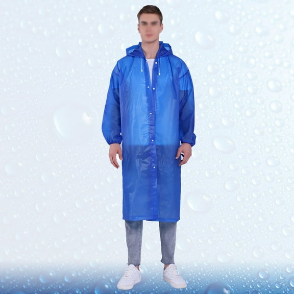 HEMOTON Blue Portable Adult Raincoat with Hood EVA Waterproof Drawstring Elastic Cuff for Outdoor Activities One Size