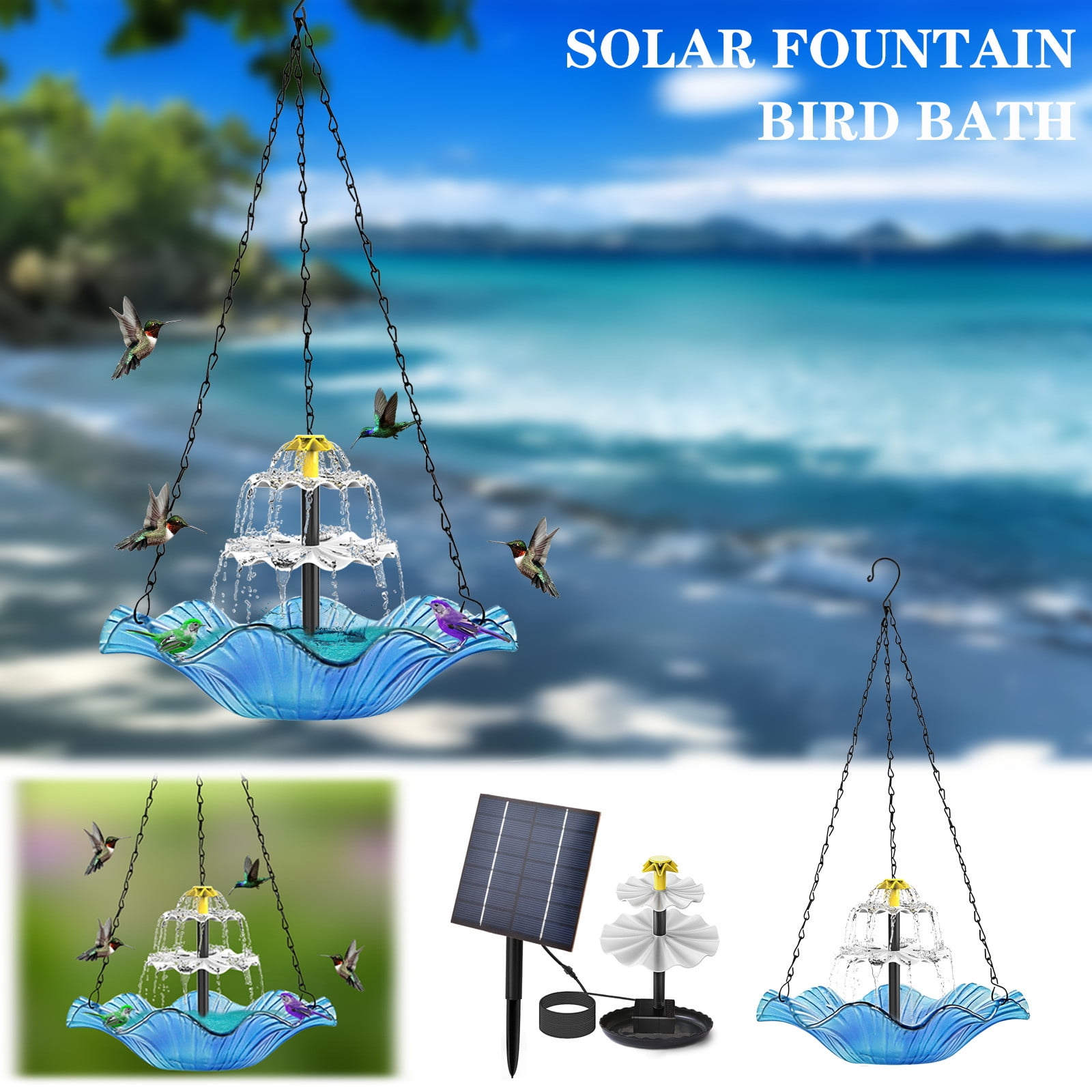maxiaoxia Hummingbird Feeder Outdoor Hanging Bird Feeder Solar Bird Feeder Birdbath Feeder Patio Garden Decoration Hummingbird Feeders for Outdoors Hanging