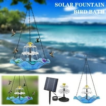 TOPRenddon Hanging Solar Bird Bath Fountain, 11 inch Diameter Durable Blue Metal Bird Bath Bowl with Solar Powered Pump & 4 Water Spray Nozzles for Outdoor Garden Backyard Patio Lawn