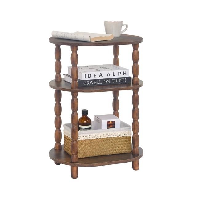 Mesa Lateral Ovalada MaxSmeo 30x40x57cm 3 Niveles Marrón Rústico