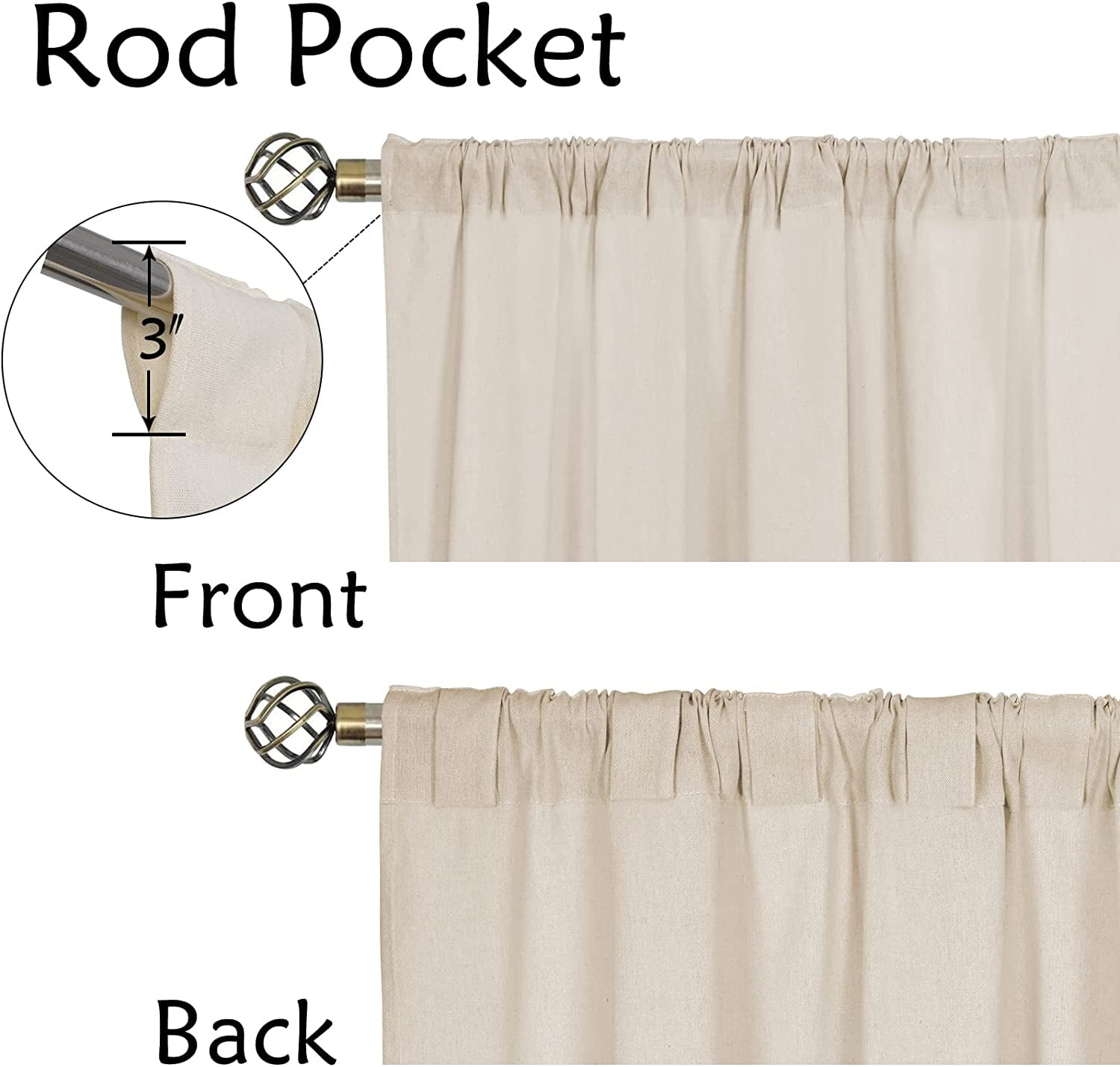 Alishomtll Farmhouse Curtains Natural Grey Stripe Cotton Linen Button Boho Rustic Rod Pocket Back Tab Window Drapes for Living Room ,52 x 84 Inch, 2 Panels