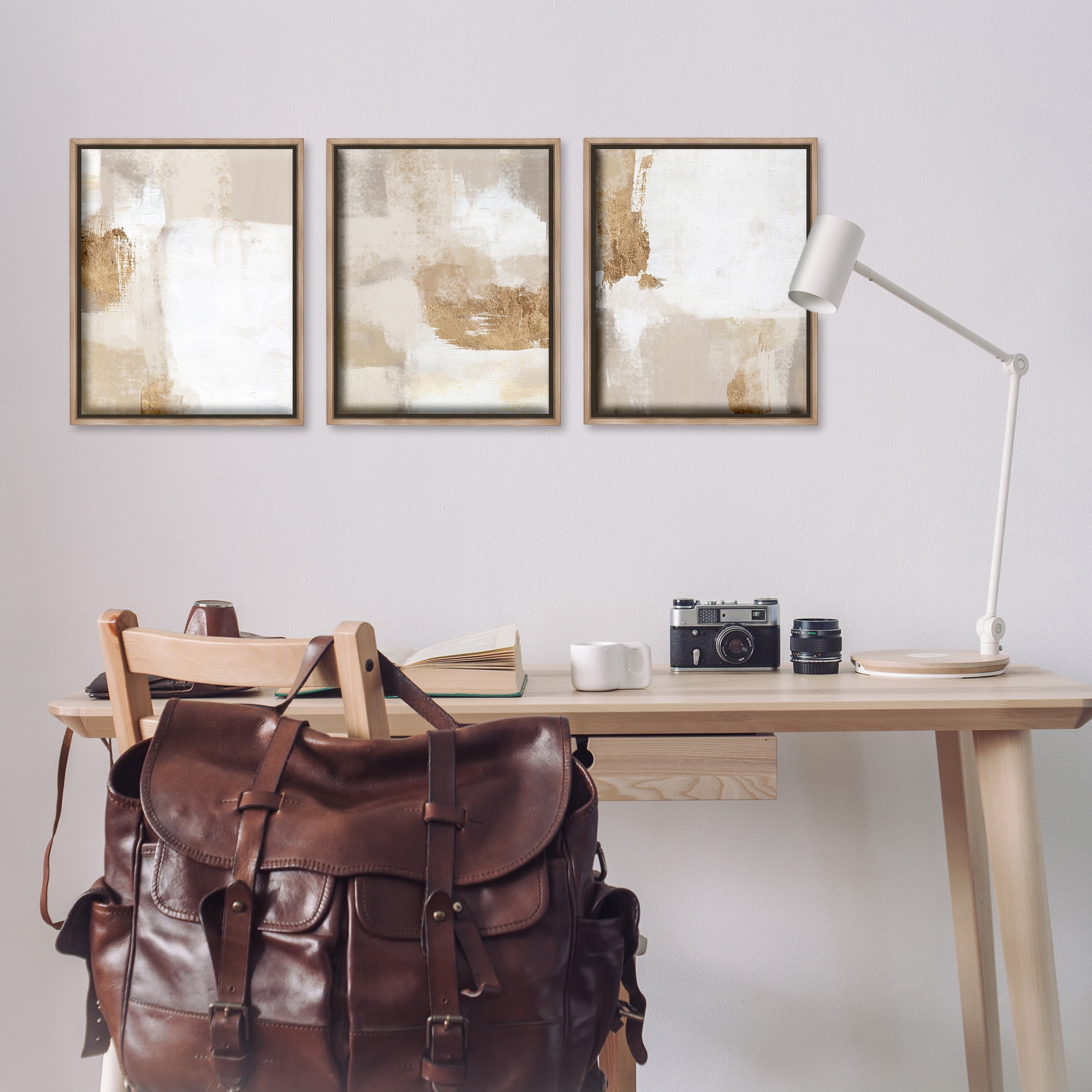 Stupell Industries Beige Modern Abstraction Abstract Painting Brown Floater Framed Canvas Art Print Wall Art, 17 x 21, Set of 3