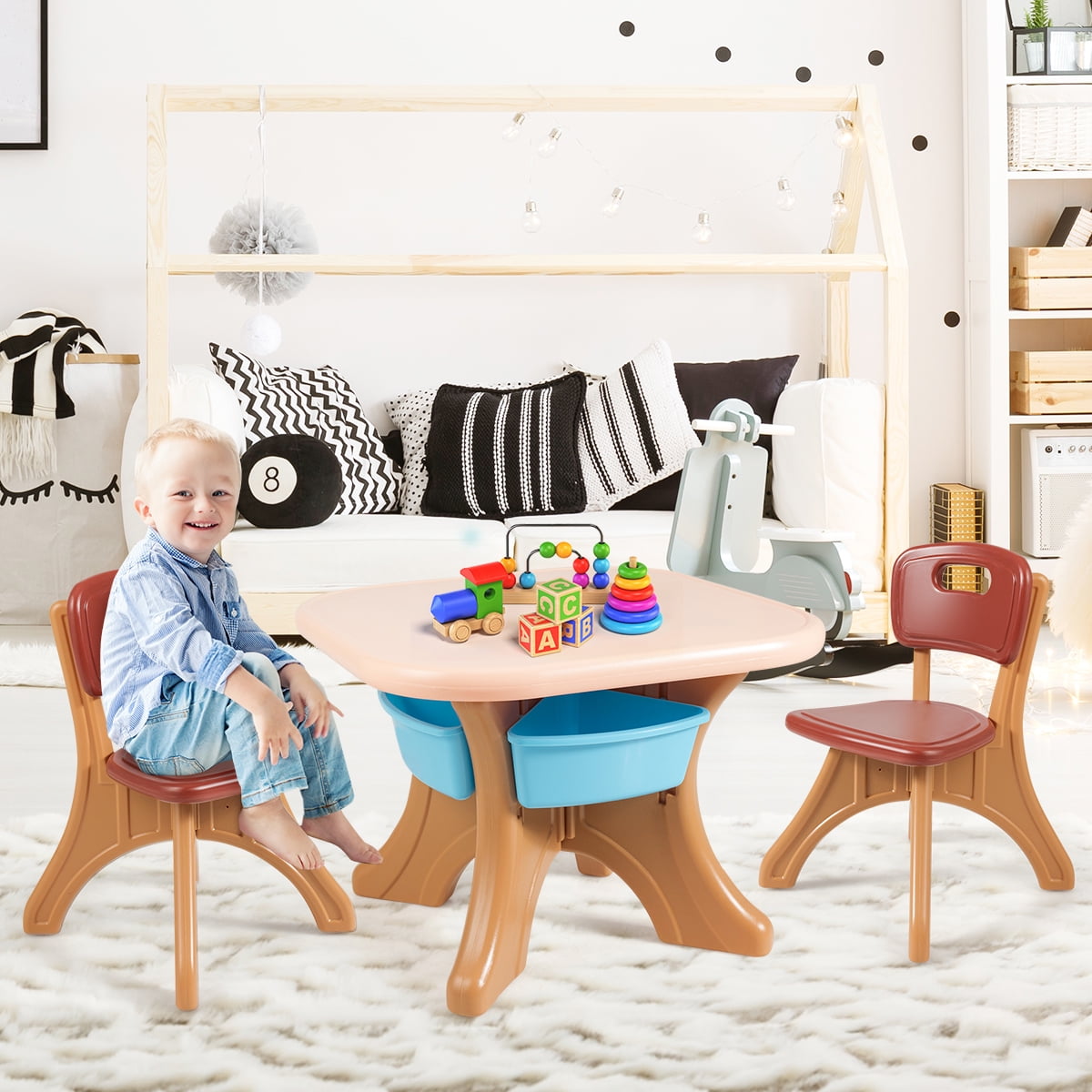 Infans Children Kids Activity Table & Chair Set Play Furniture W/Storage Indoor/Outdoor