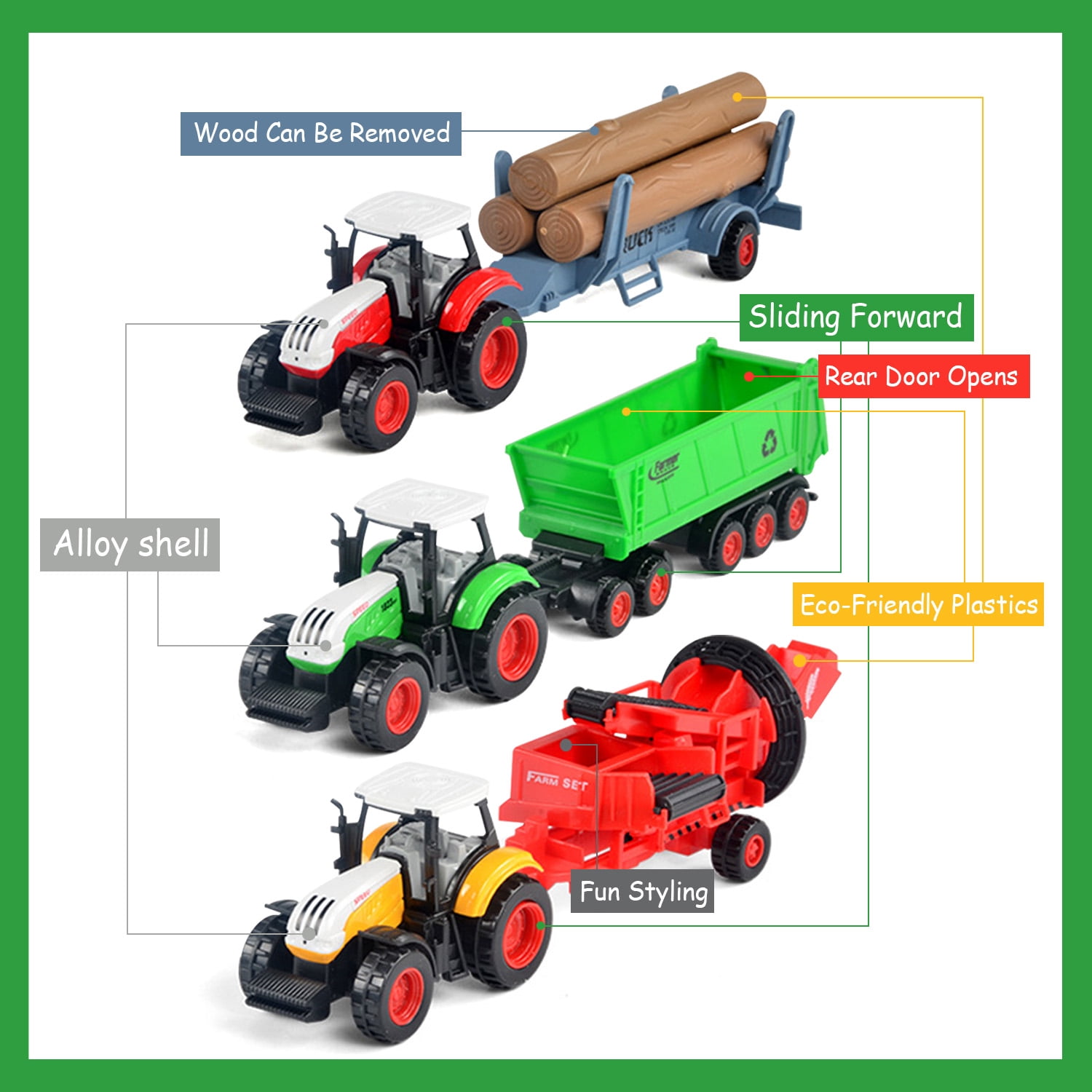 3 Pack Farm Tractor Toys, Truck Tractors for Kids 3-5 6 7 8 9 Farm Equipment Toys for 3 Years Old and Up Boys Toddlers Gifts