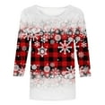 thumbnail image 4 of Wycnly Holiday Deals Winter Tee Tops for Women Womens Christmas Shirts Xmas Round Neck Lightweight Ladies Pullover Blouses Fashion Snowflake Print Tee Tops Fall 3/4 Sleeve Tops Christmas Clearance, 4 of 5