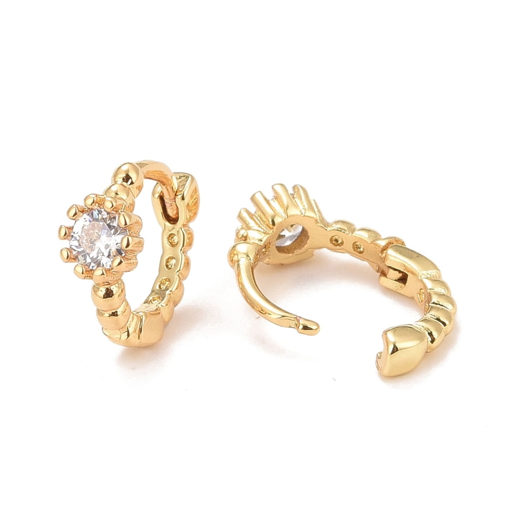 Clear Cubic Zirconia Flat Round Hoop Earrings Brass Hinged Earrings for Women Cadmium Free & Nickel Free & Lead Free Real 18K Gold Plated 10.5x1.5mm Pin: 0.8mm