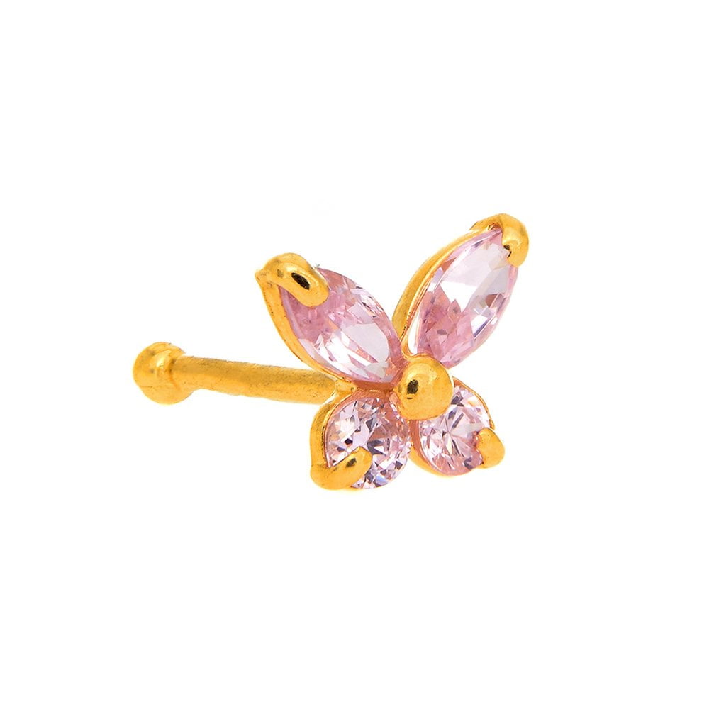 Piercing Nose Ring Butterfly Gold Pink 