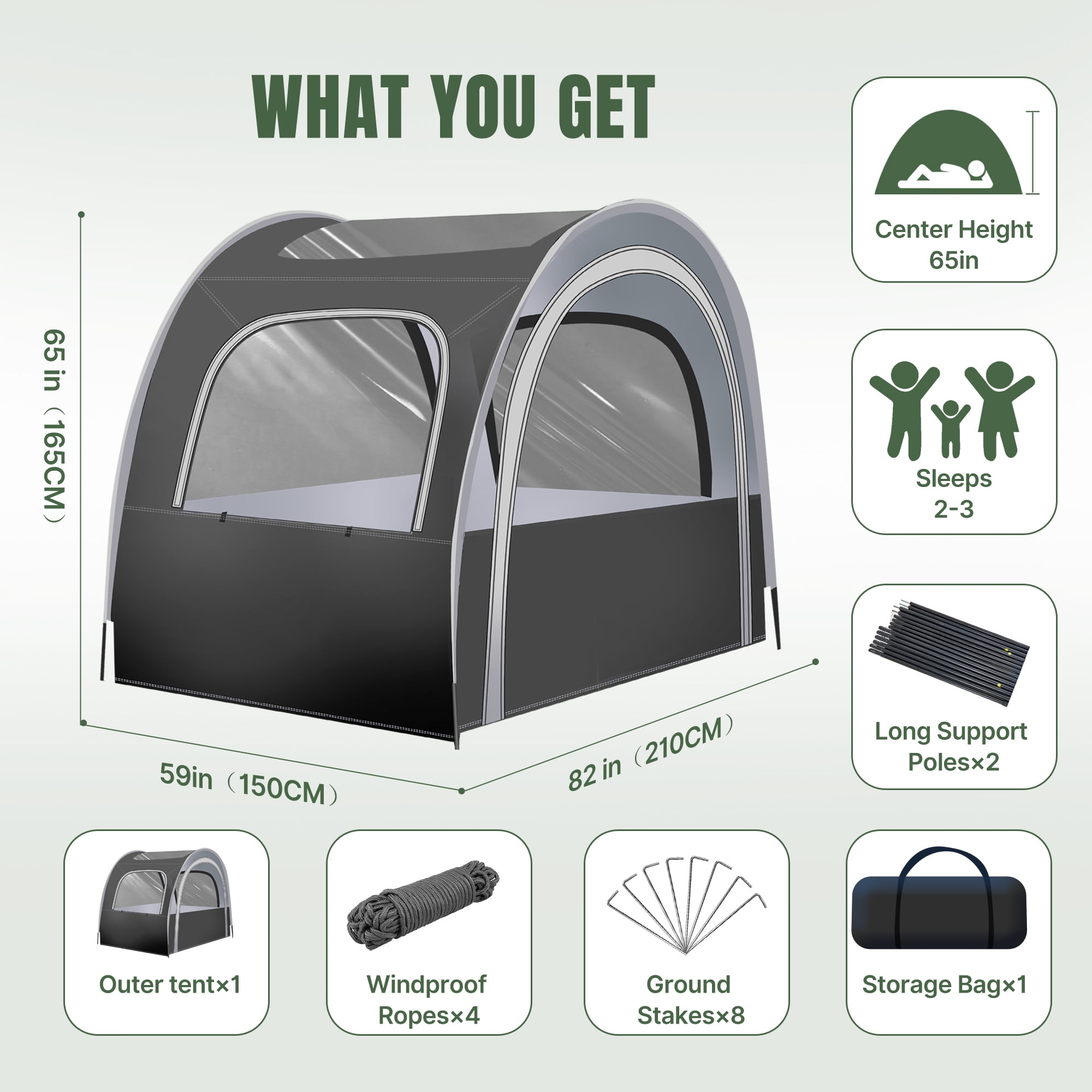 PVC tunnel tent, with super strong rain and windproof and sunshade design, suitable for 3-4 people, featuring a cold condensation-free panoramic skylight, an essential for camping