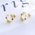 thumbnail image 2 of 14K Gold Over Sterling Silver Opal and Resin Open Flower earring with crystals, 2 of 6