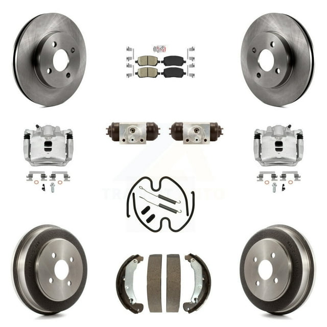 Transit Auto Front Rear Disc Brake Caliper Rotors Drums Ceramic Pads Shoes Wheel Cylinders and Hardware Kit (11Pc) for Car Saturn Ion Chevrolet Cobalt Pontiac Pursuit KC8-101740N