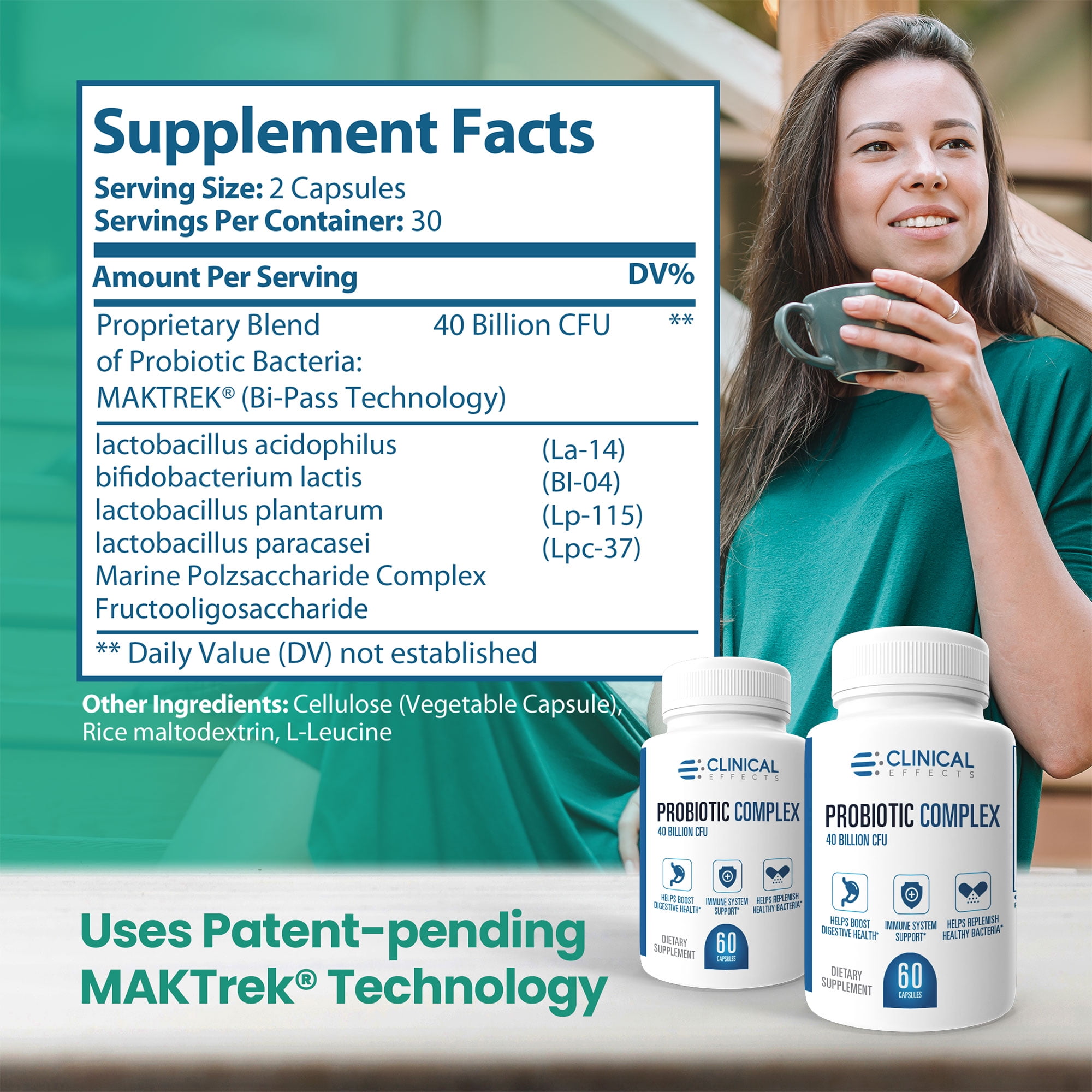 Clinical Effects Probiotic Complex - Gut Health Probiotics for Women and Men - 6 Key Organic Probiotic Strains to Support Digestion and Overall Health - 60 Veggie Probiotic Capsules - Made in The USA