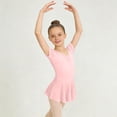 thumbnail image 2 of Girls Dance Leotard with Skirt Short Sleeve V-Neck Ballet Top Gymnastics Outfit for Kids Kids Light Pink Polyester,Size 14-15 T, 2 of 7