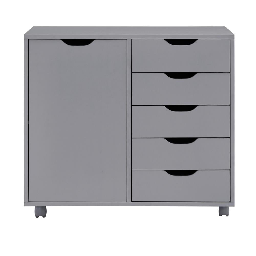 5- Drawer Office Wooden Cabinet, Lateral Filing Storage Cabinet, Verticle Mobile File Storage Cabinet with shelf Grey - image 3 of 5