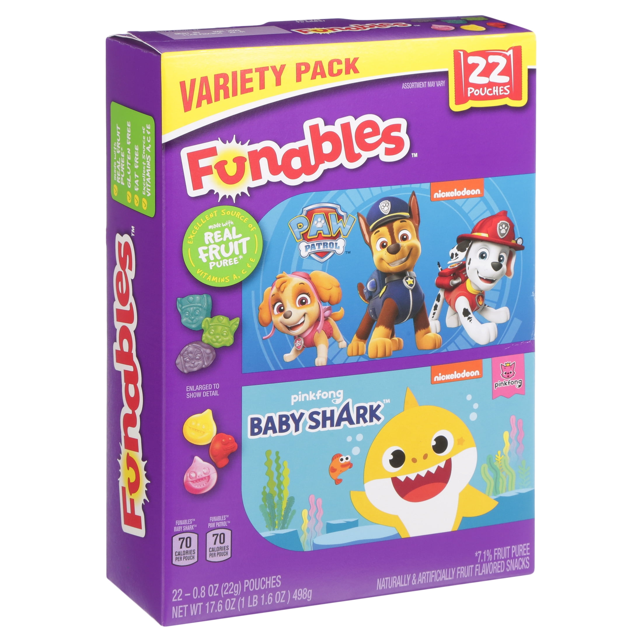 Funables Paw Patrol and Baby Shark Variety Fruit Snacks, 17.6 oz, 22 Count