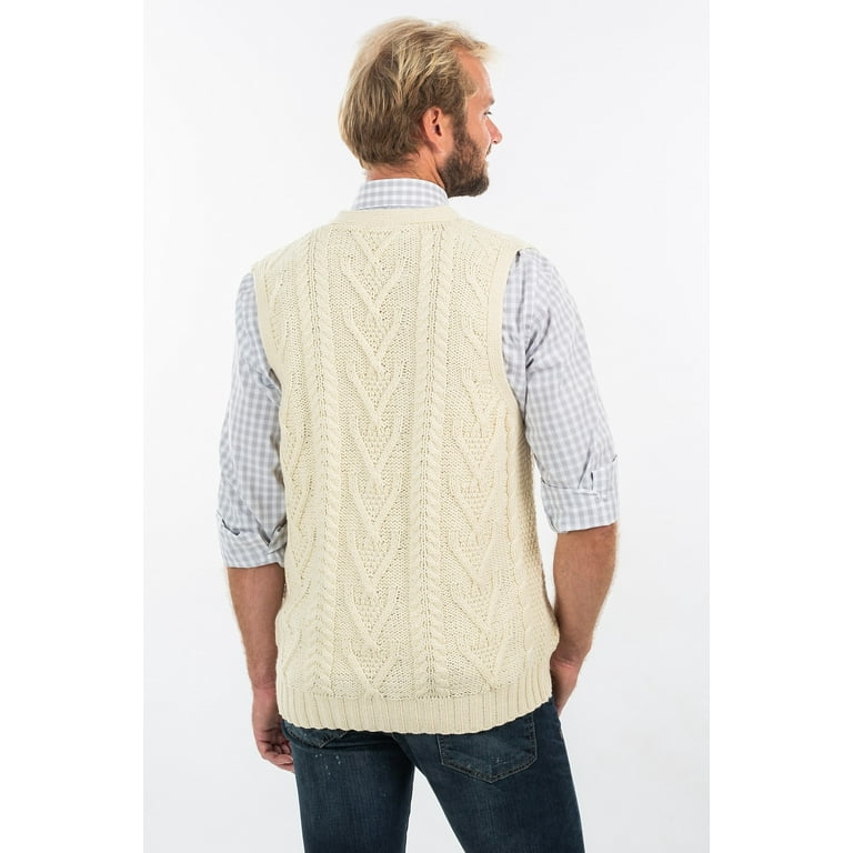 Irish Aran Cable Knit Vest, 100% Merino Wool Fisherman Cardigan,  Traditional Aran Sleeveless Open Sweater, Ireland Knitted Cardigan Vest 