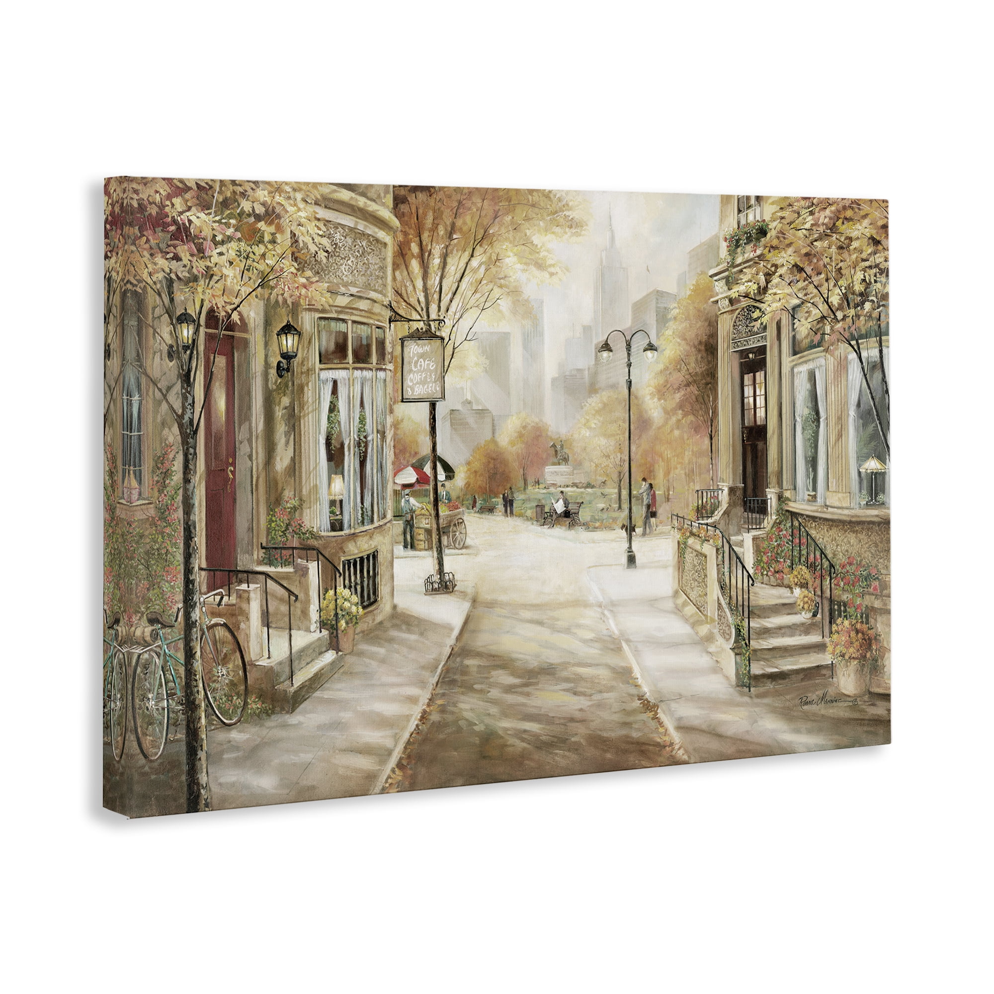 Stupell Industries City Street Shopfronts Scenic & Cityscapes Painting Wrapped Canvas Art Print Wall Art, 24 x 16