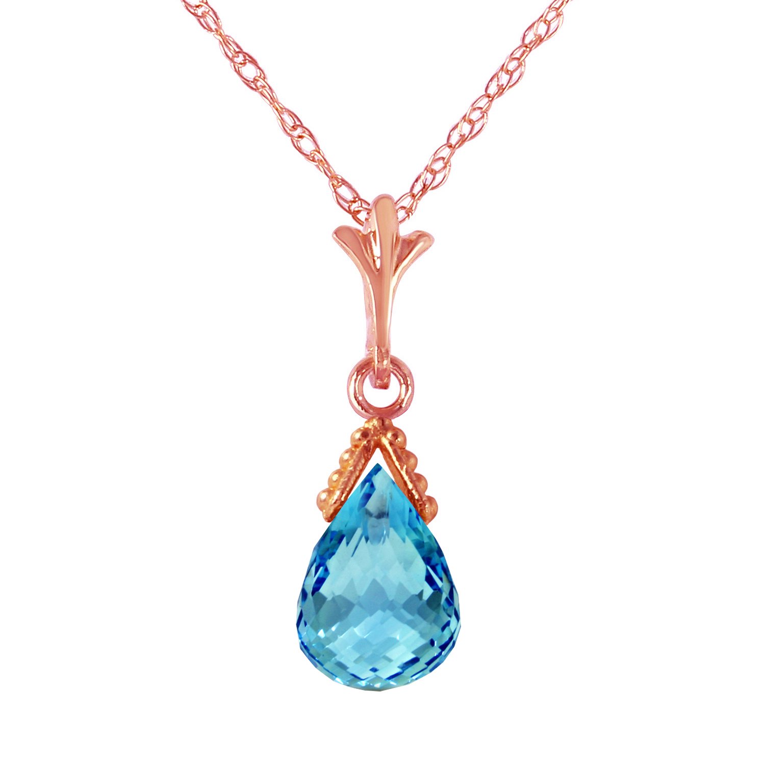 Galaxy Gold 14K Solid Gold 2.5 Carat Natural Blue Topaz Pendant Necklace for Women - Rose Gold Fine Jewelry