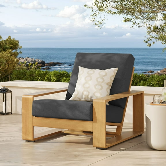 Modway Lirienne Outdoor Patio Aluminum Faux Wood Armchair in Charcoal Natural by Modway