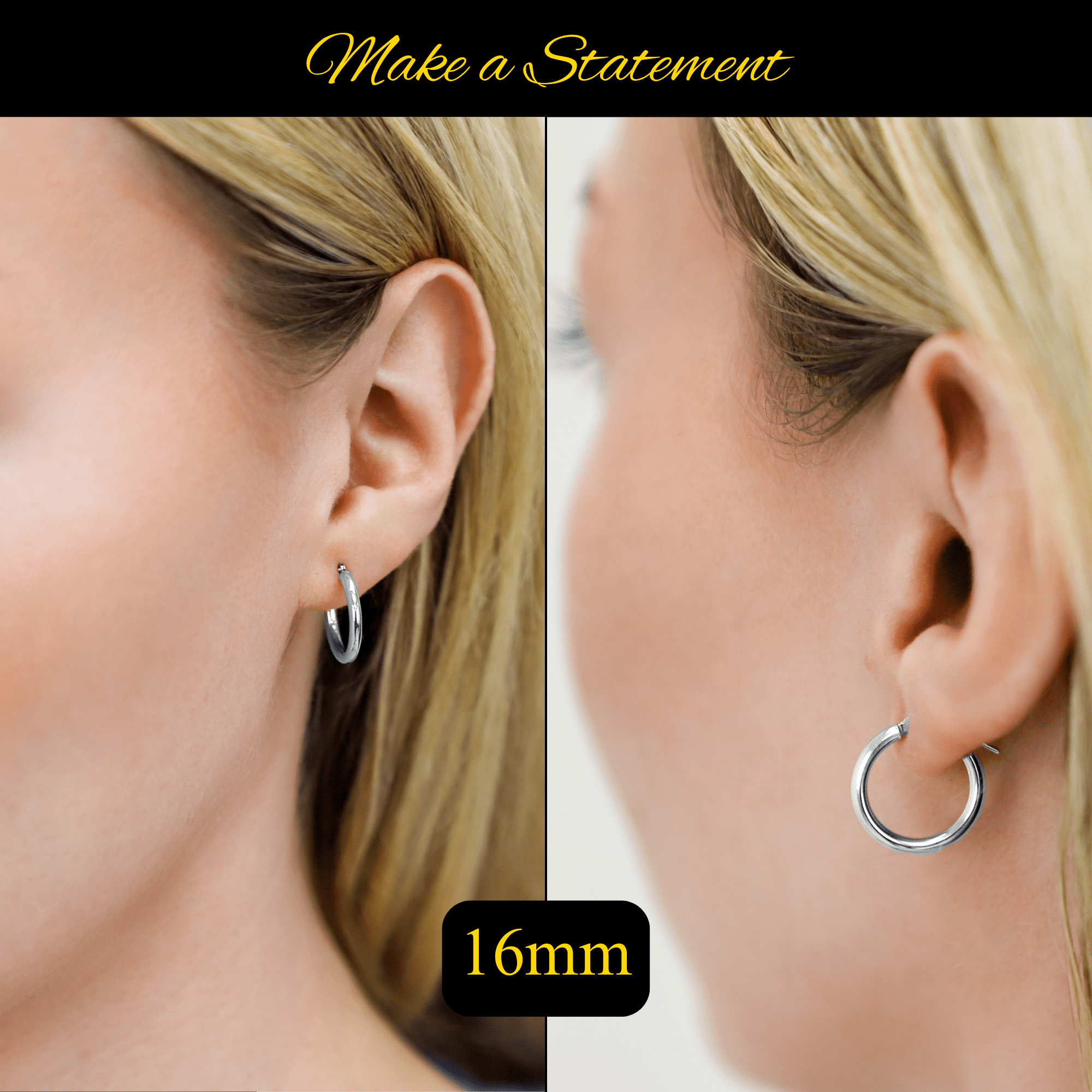 10K White Gold Classic Round Hoop Earrings | 16mm | Everyday Hoop Earrings | Great for Women and Men | GB Jewelry & Co.