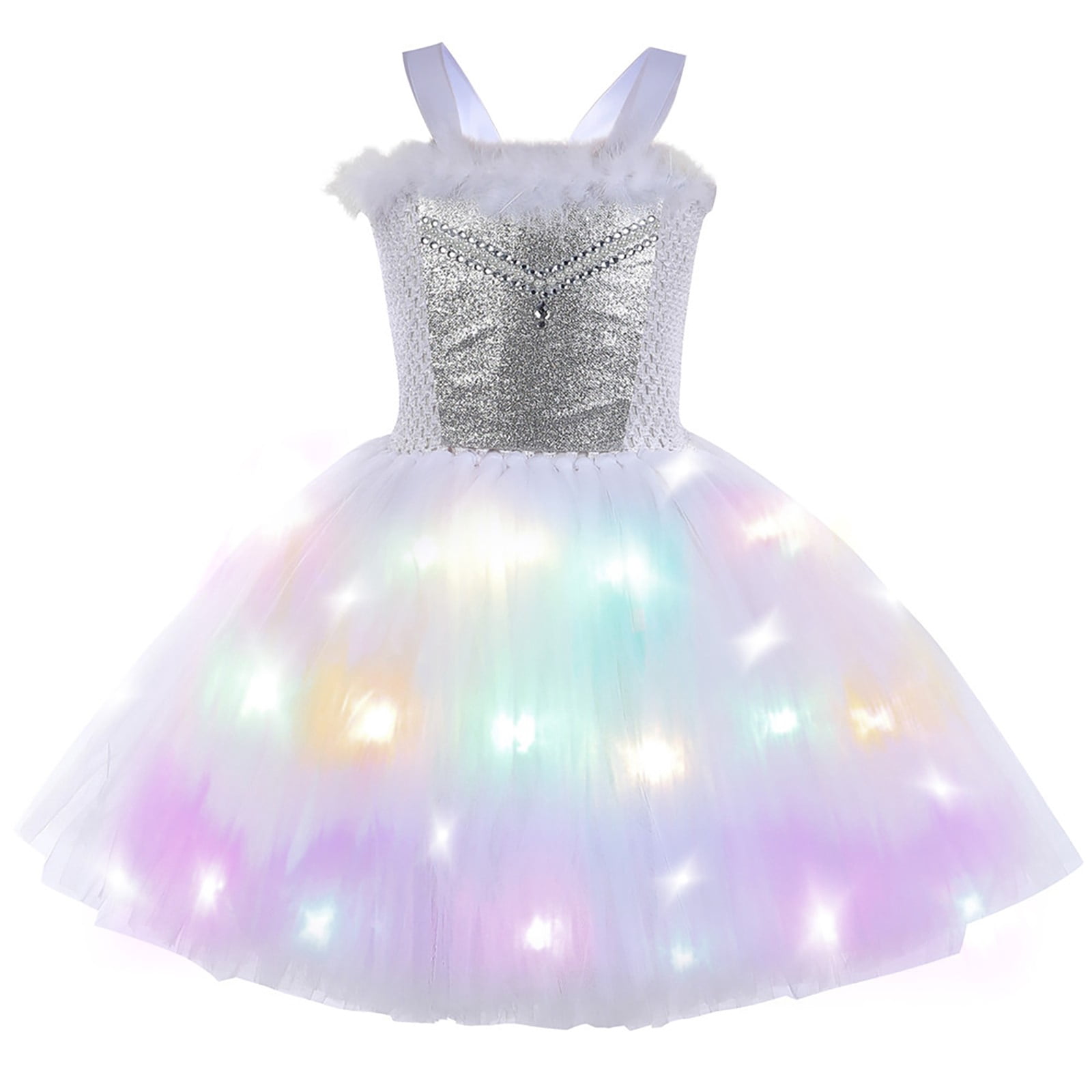 Mercatoo Kids Girls 𝐕alentine's Day Princess Dress Light Up Tutus LED Lights Stage Show 𝐂ostume with Wing Set Birthday Dress