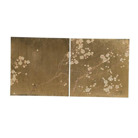 Benjara Tim 24" Wall Art Set of 2- Divided Floral Design- Square- Gold- Brown