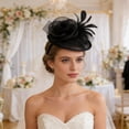 thumbnail image 2 of Black Pillbox Fascinator Headband for Women Vintage Hat for Weddings Tea Party with Feathers Mesh Clip, 2 of 6