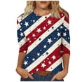 thumbnail image 2 of Cavosen American Flag T Shirts Women Plus Size Red White and Blue 3/4 Sleeve Round Neck T Shirts USA Star Striped Graphic Tops Lady 3X Patriotic Casual T Shirts Independence Day Tunic Tees, 2 of 4
