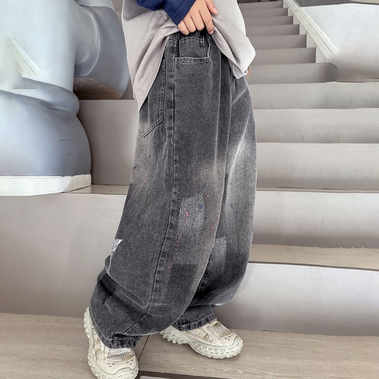 boys denim pants / グレー Boy Jeans Grey Pants for Boys Baggy Jeans Boys Straight Leg Jeans