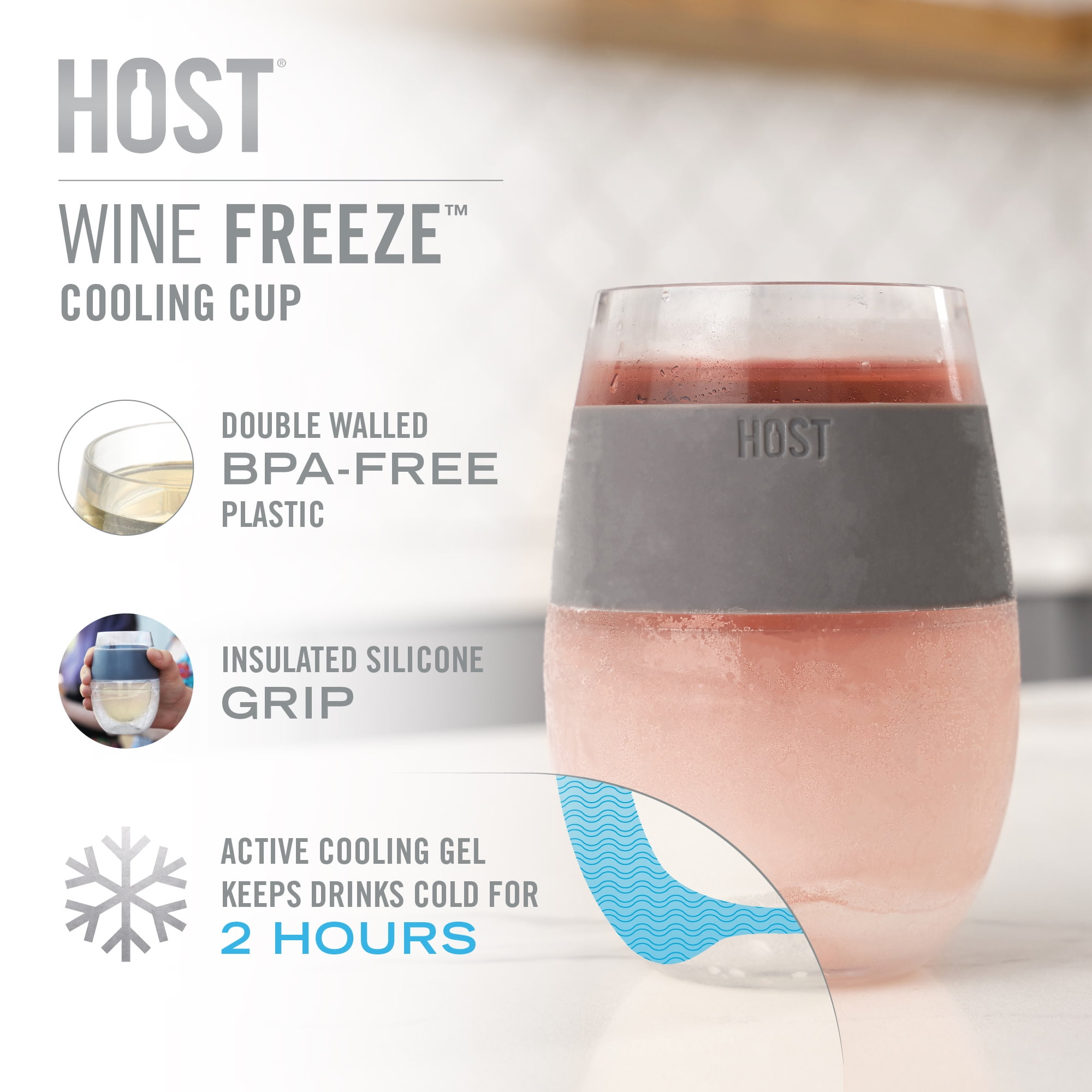 Host Freeze Wine Glasses, Cooling Cups, 8.5 oz, Set of 4, Assorted Colors