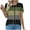 Army Green., variant on Women's Casual Crew Neck T-Shirts,Color Blocking Crew Neck Tops,Random 2 Tone Print Ruched Pullover Shirt Soft Stretchable Daily Leisure Tops