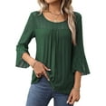 thumbnail image 2 of Women'S Ruffle 3/4 Sleeve Elegant Dressy Blouses Crew Neck Double Layers Mesh Tunic Tops Dark Green S, 2 of 9