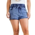thumbnail image 2 of Stephy Women's High Waist Elastic Waist Tied Jeans Hot Pants Denim Shorts Casual Fashion Shorts Hot Pants Jean Shorts for Women, Blue, XL, 2 of 6
