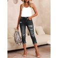 thumbnail image 5 of Women's Stretch Skinny Capri Jeans High Waisted Ripped Ankle Denim Pants With Distressed Hem, Stretchy Slim Fit Cropped Jeans For Women, Casual Zip & Button Closure, 5 of 6