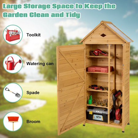 gymax outdoor storage shed lockable wooden garden tool