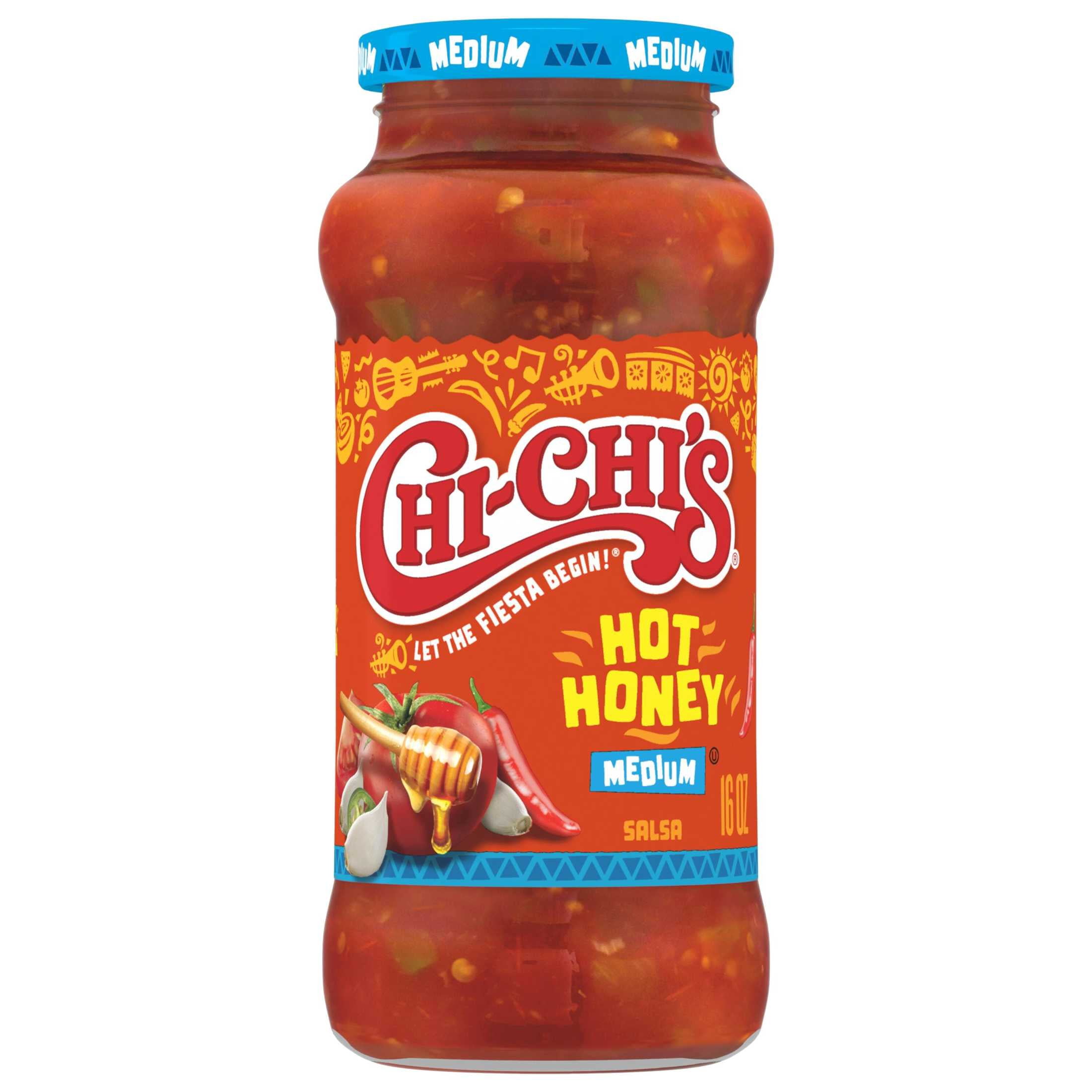 (2 pack) CHI-CHI'S Hot Honey Salsa Medium, Chip Dip, Kosher Shelf Stable, 16 oz Glass Jar​