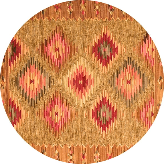 Ahgly Company Indoor Round Southwestern Orange Country Area Rugs, 4' Round