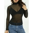 thumbnail image 2 of Lnzyyephy Women Top Shirt, Long Sleeve Solid Color Mock Neck Sheer Shirt, Slim-Fit Mesh See Through Wild Fashion Top, 2 of 9