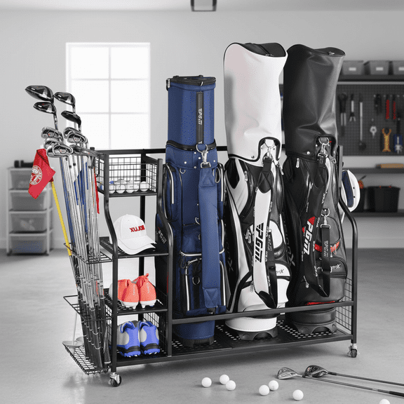 Gloperti Extra Large Golf Bag Organizer Rack，Wall Mount Storage Holds 4 Golf Bags & Clubs