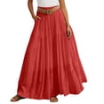thumbnail image 3 of XINPING Maxi Skirts for Women with Slit A-Line Hawaiian Stretchy Summer Pleated High Waisted Casual Long Skirts with Pockets, 3 of 6