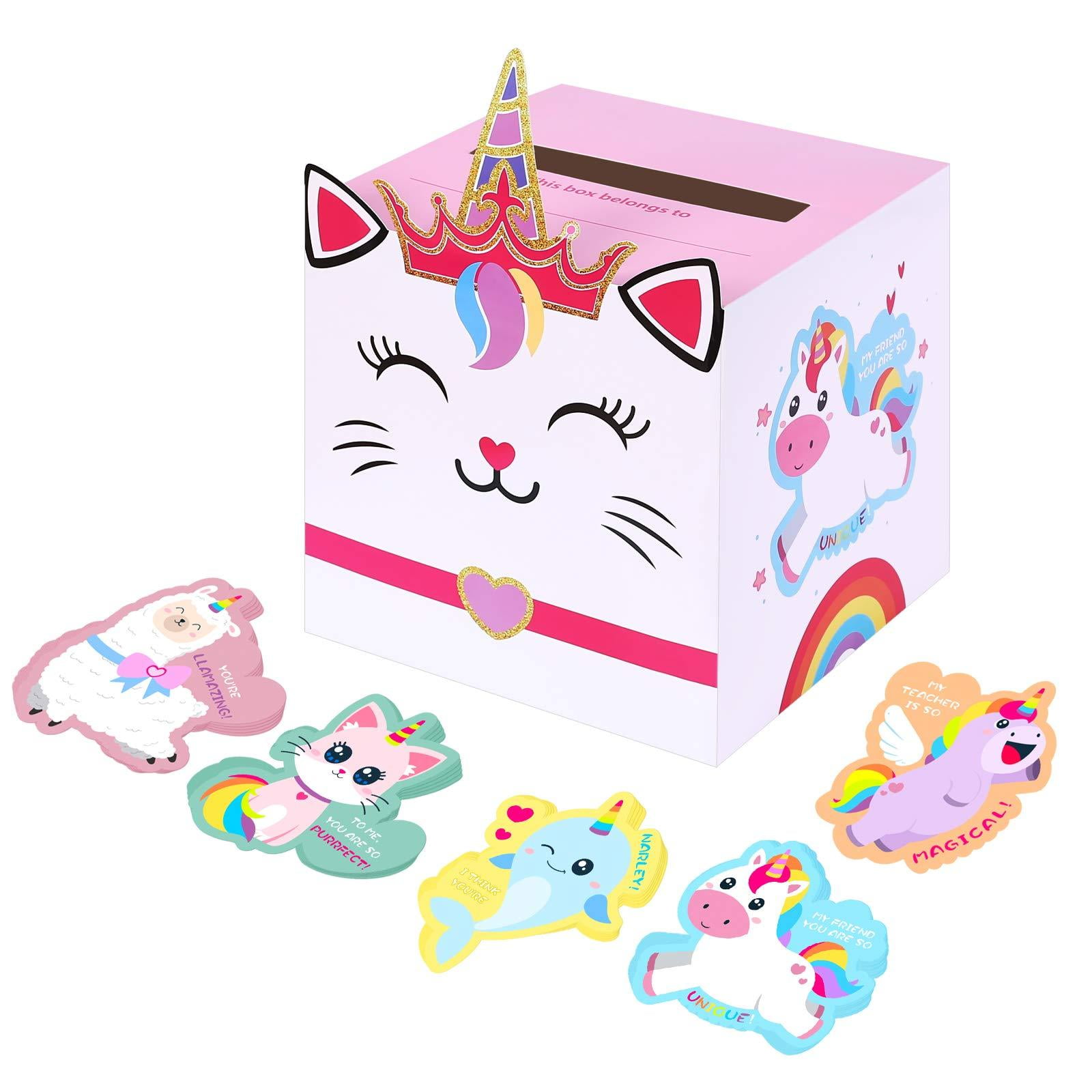 Valentine Boxes for Kids - Unicorn Valentines Day Cards for Kids and Mailbox for Classroom Exchange & Greeting, Kids Valentines Gift for Party Favor