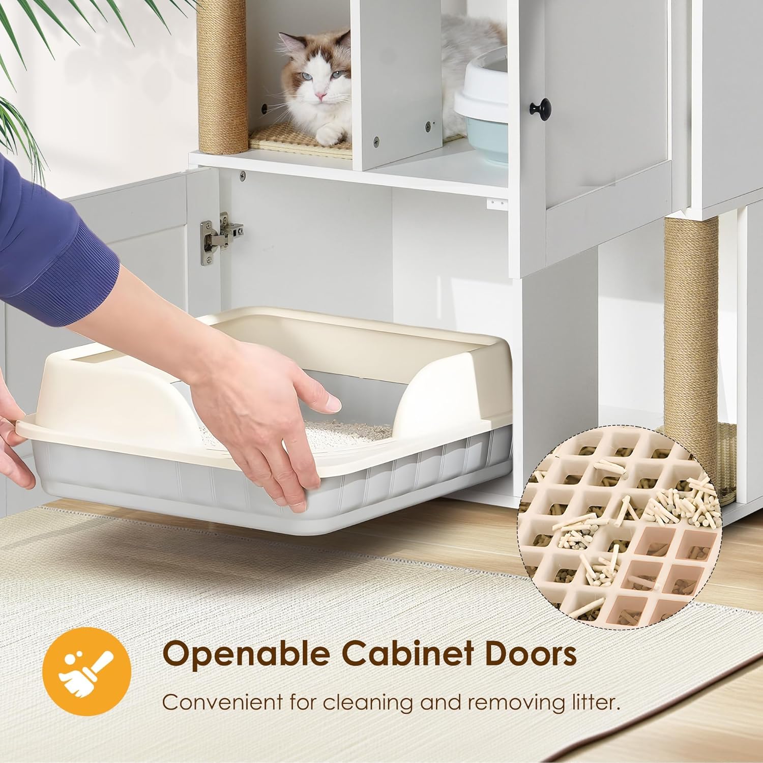 OUTGOODS Double Cat Litter Box Enclosure Furniture, Engineered Wood, Natural Finish