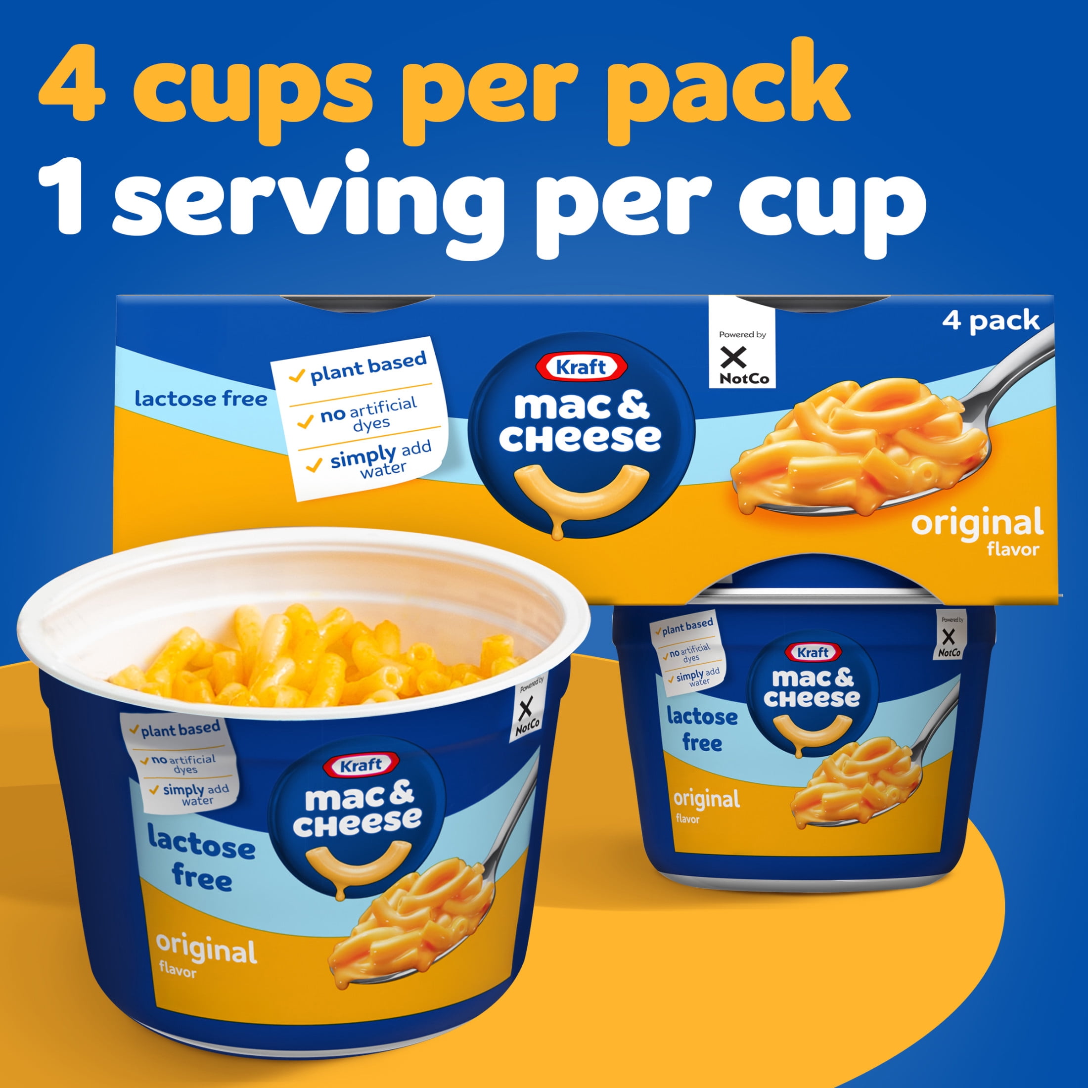 Kraft NotCo Original Flavor Plant Based Mac & Cheese, 4 Count Pack, 2.05 oz Cups