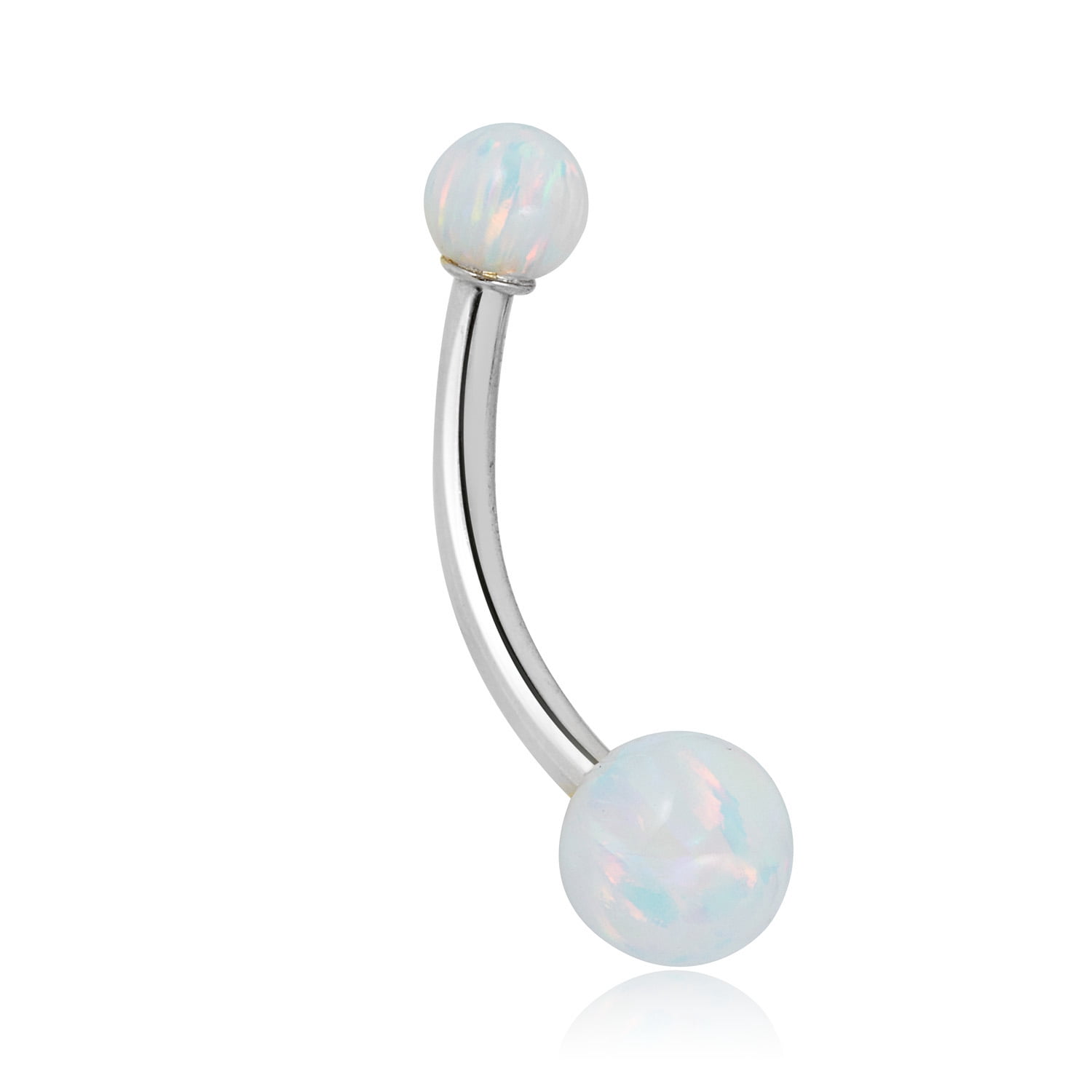 AVORA 10K White Gold Simulated Opal Belly Button Ring Body Jewelry (14 Gauge)