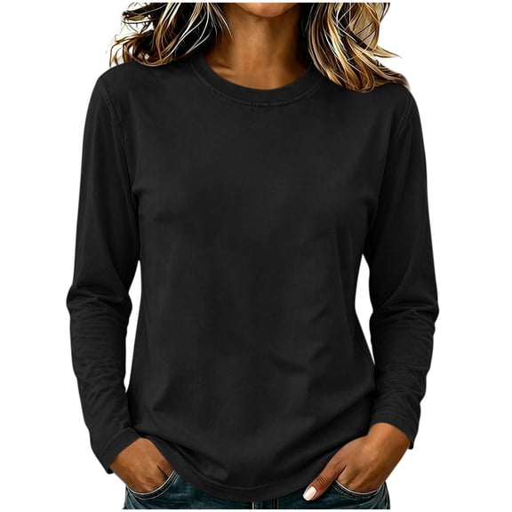 Enjoytime Womens Plus Size Tops Crew Neck Long Sleeve Basic Tee Fall Lightweight Casual Soft Solid T‑Shirt 2026