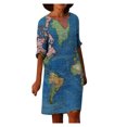 thumbnail image 2 of FcBaudy Robe à Manches Courtes à Col en V Longueur Genou, Robes d'Été pour Femmes, Robes pour Femmes Robe d'Été Imprimée Décontractée à Col en V pour Dames Robe de Plage à Manches Courtes Robe pour Femme, 2 of 6