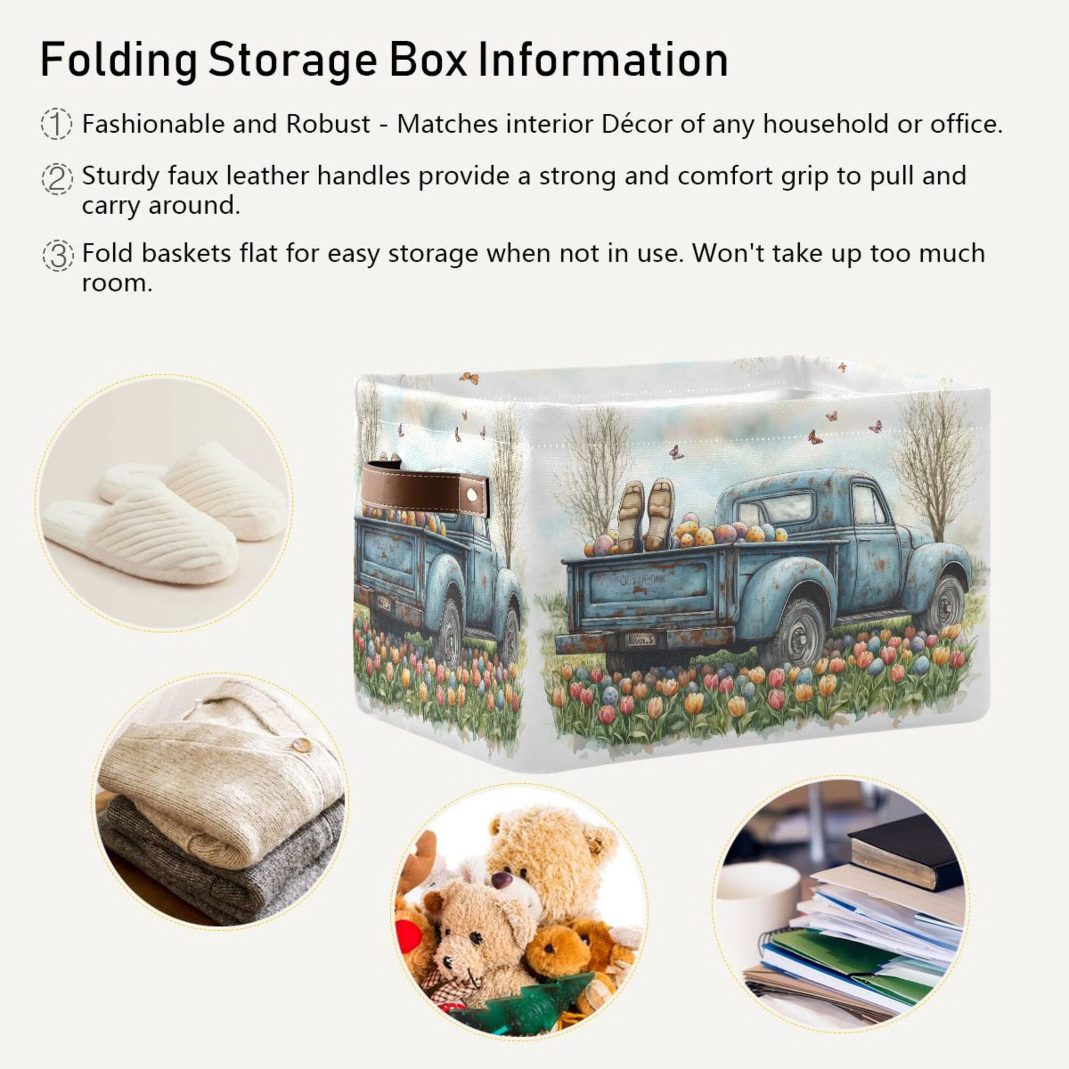 Ryvnso Truck Easter Storage Basket Large Bin Foldable Boxes Toys Organizer 14.2x10.2x8.3in 2 PCs