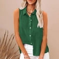 thumbnail image 2 of Olyvenn Stylish Cotton Linen Shirts for Women Sleeveless Collared Tops Oversized Button Up Blouses Work Shirts Casual Summer Tshirt Green XXL, 2 of 7