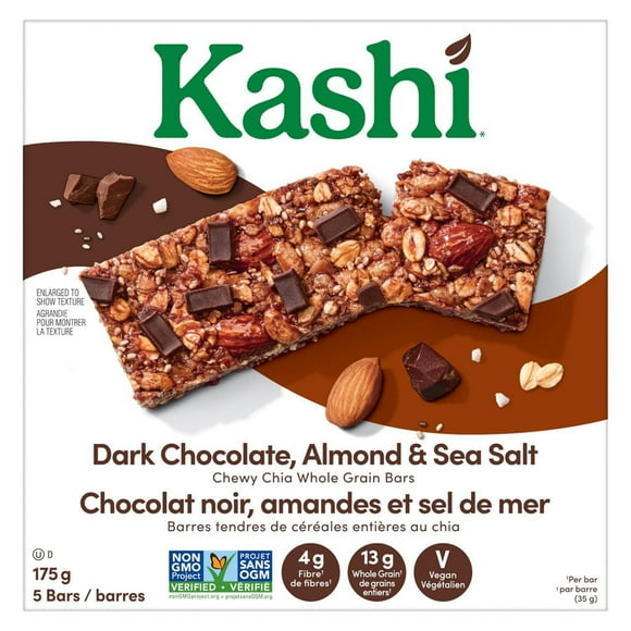 Barres tendres de céréales entières et chia Kashi* Chocolat noir, amandes et sel de mer, 175 g 175 g