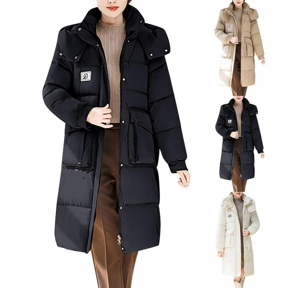 Miluxas Women Long Quilted Coat Winter Hooded Long Sleeve Button Down Puffer Padded Jacket White XL(XL)
